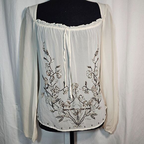 The Limited 100% Silk Gorgeous Cream Blouse Top w Lots of Bling sz S - Picture 1 of 8